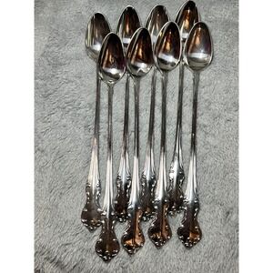 Eldan Japan Rococo Stainless Steel Iced Teaspoons Set of 8 Ornate Vintage